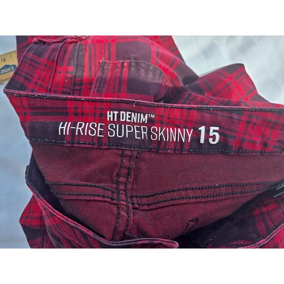 Hot Topic HT Denim Red Plaid Hi-Rise Super Skinny Jeans Size 15 NWT Punk Rock - Picture 8 of 9